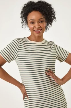Roman Khaki Petite Stripe Knit Midi Dress
