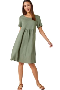 Roman Khaki Relaxed Cotton Blend Pocket Dress