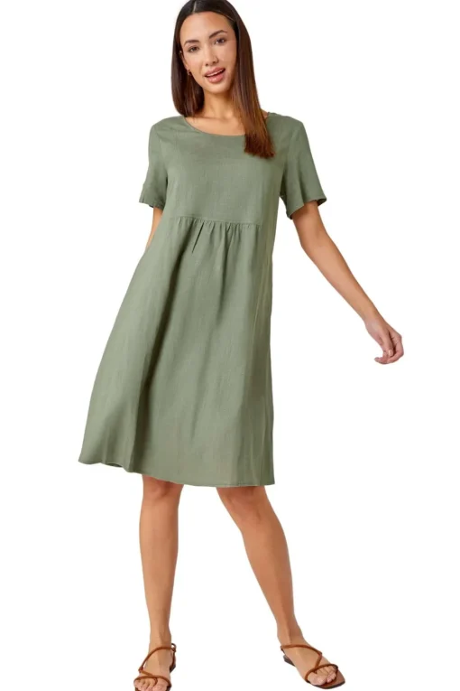 Roman Khaki Relaxed Cotton Blend Pocket Dress