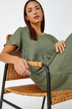 Roman Khaki Relaxed Cotton Blend Pocket Dress