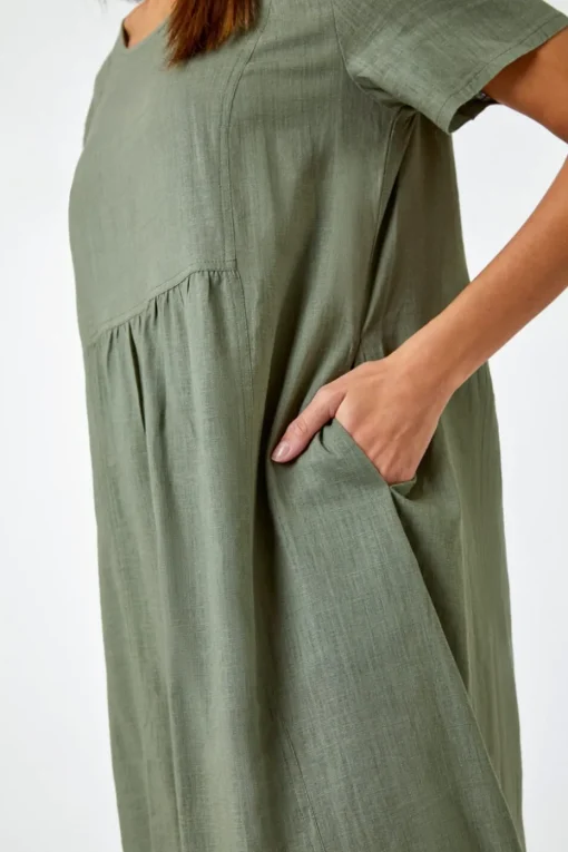 Roman Khaki Relaxed Cotton Blend Pocket Dress