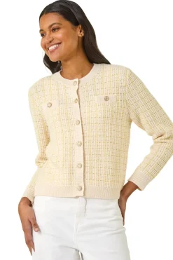 Roman Lemon Check Textured Button Knit Cardigan