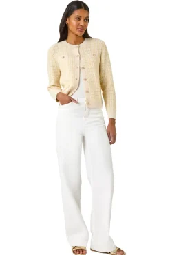 Roman Lemon Check Textured Button Knit Cardigan
