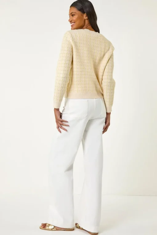 Roman Lemon Check Textured Button Knit Cardigan