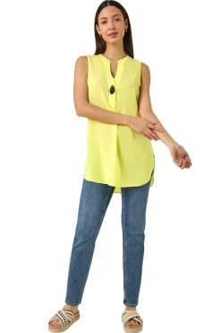 Roman Lemon Longline Buttoned Vest Top