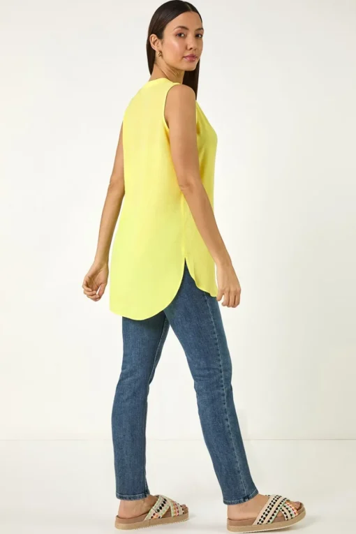 Roman Lemon Longline Buttoned Vest Top