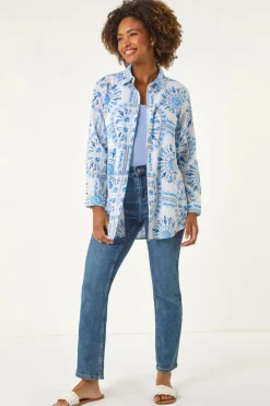 Roman Light Blue Abstract Print Collared Shirt