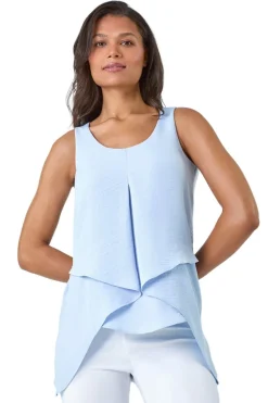 Roman Light Blue Asymmetric Sleeveless Vest Top