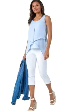 Roman Light Blue Asymmetric Sleeveless Vest Top