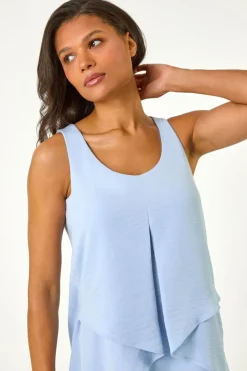 Roman Light Blue Asymmetric Sleeveless Vest Top