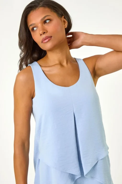Roman Light Blue Asymmetric Sleeveless Vest Top