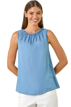 Roman Light Blue Elasticated Neck Vest Top