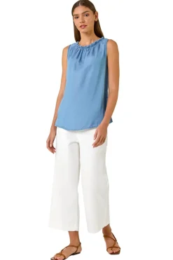 Roman Light Blue Elasticated Neck Vest Top