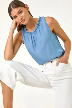Roman Light Blue Elasticated Neck Vest Top
