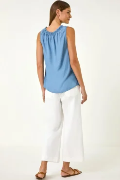 Roman Light Blue Elasticated Neck Vest Top
