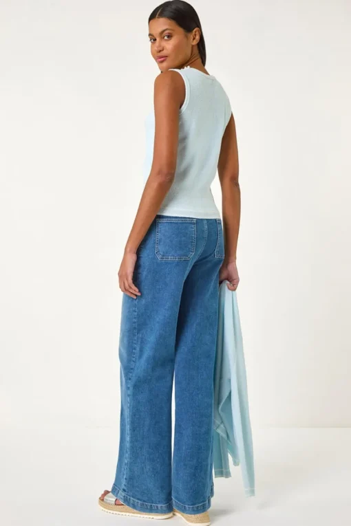 Roman Light Blue Pearl Detail Knit Vest