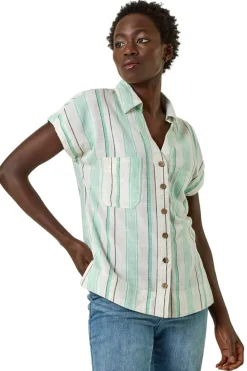 Roman Light Blue Verticle Stripe Short Sleeve Shirt