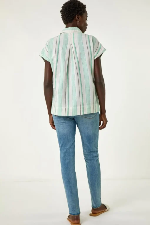 Roman Light Blue Verticle Stripe Short Sleeve Shirt