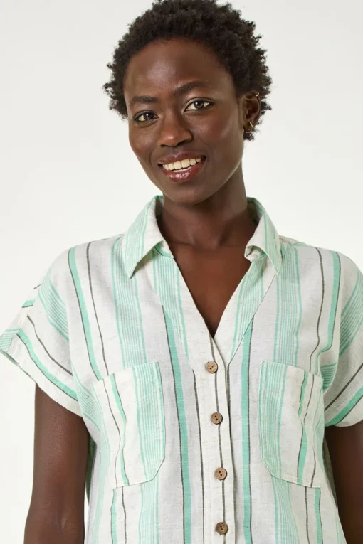 Roman Light Blue Verticle Stripe Short Sleeve Shirt