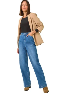 Roman Light Denim Cotton Blend Wide Leg Stretch Jeans