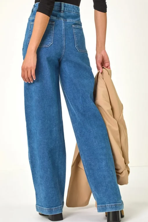 Roman Light Denim Cotton Blend Wide Leg Stretch Jeans
