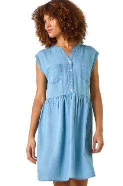 Roman Light Denim Denim Button Short Dress