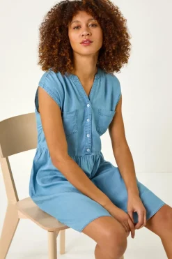 Roman Light Denim Denim Button Short Dress