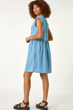 Roman Light Denim Denim Button Short Dress