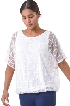 Roman Light Pink Abstract Check Print Blouson Top