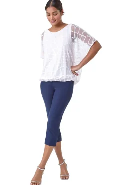 Roman Light Pink Abstract Check Print Blouson Top