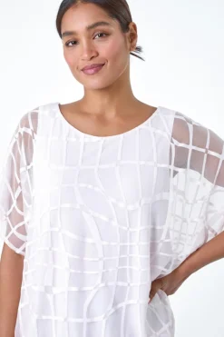 Roman Light Pink Abstract Check Print Blouson Top