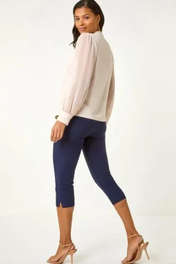 Roman Light Pink Chiffon Sleeve V-Neck Pleated Top