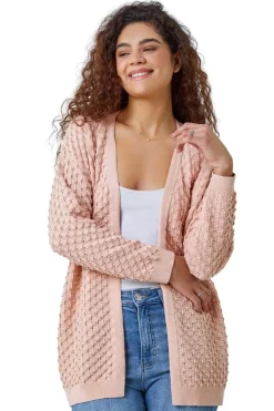 Roman Light Pink Cotton Blend Waffle Knit Cardigan