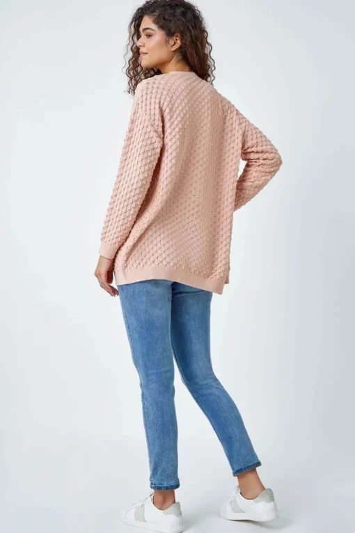 Roman Light Pink Cotton Blend Waffle Knit Cardigan