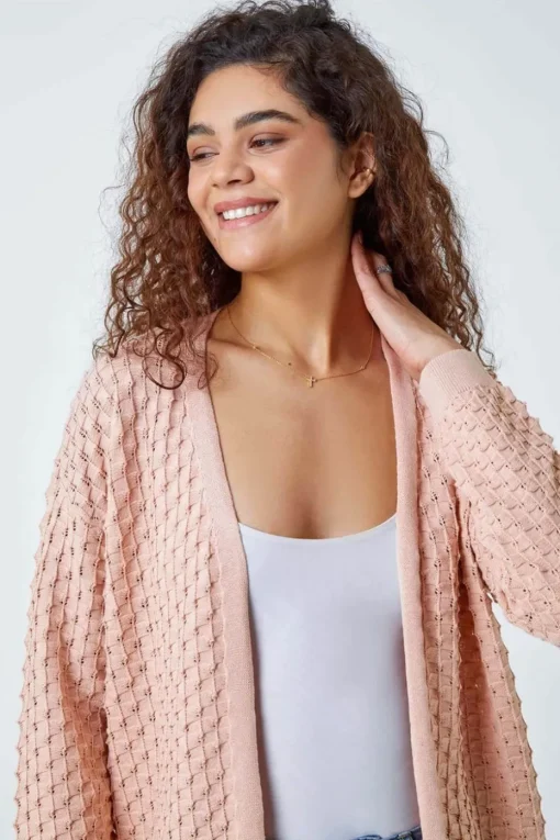 Roman Light Pink Cotton Blend Waffle Knit Cardigan