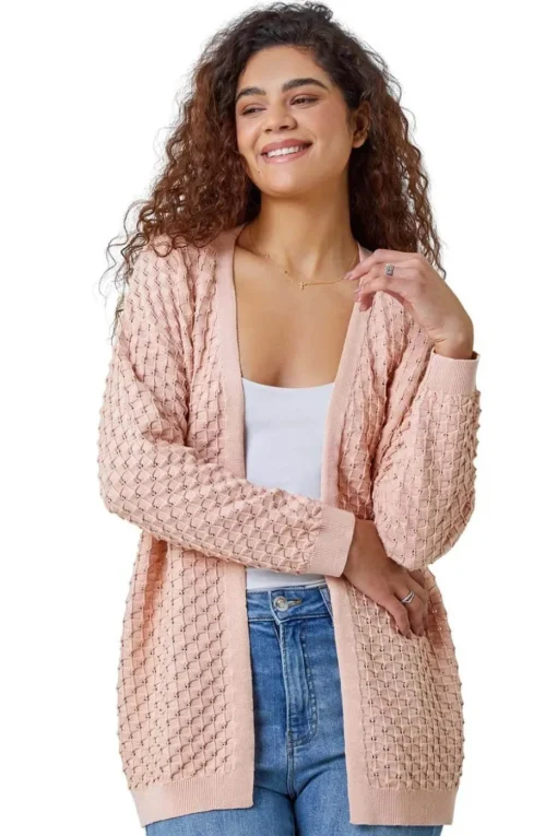 Roman Light Pink Cotton Blend Waffle Knit Cardigan