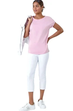 Roman Light Pink Plain Stretch Cotton Jersey T-Shirt