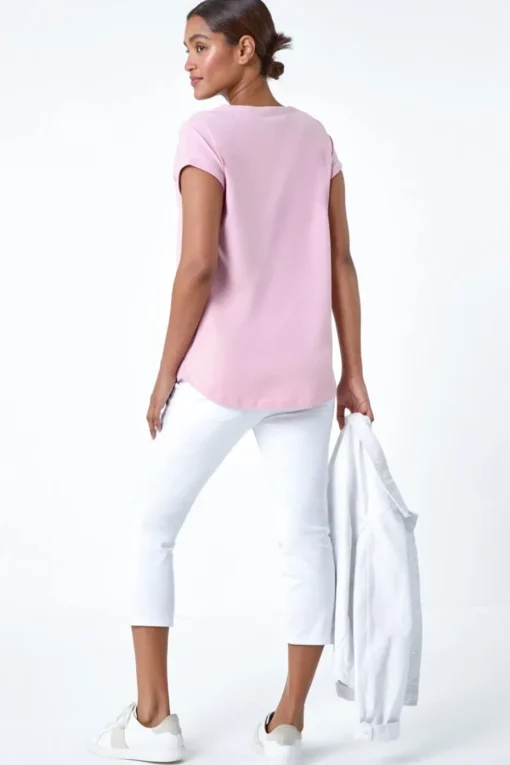 Roman Light Pink Plain Stretch Cotton Jersey T-Shirt