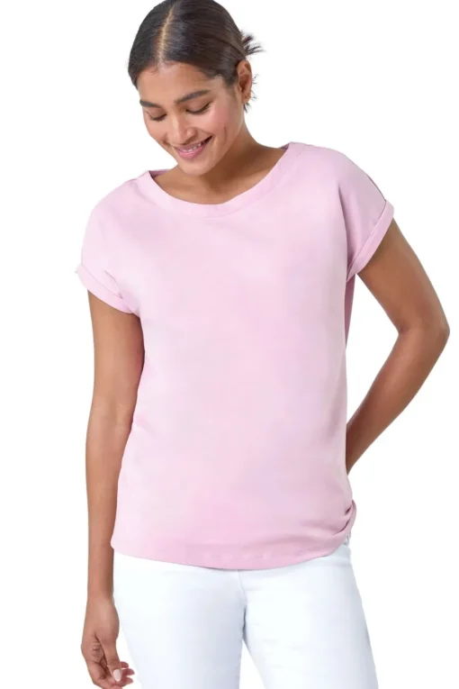 Roman Light Pink Plain Stretch Cotton Jersey T-Shirt
