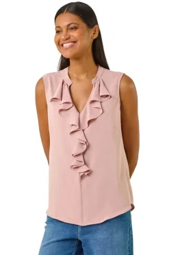 Roman Light Pink Ruffle V Neck Vest Top