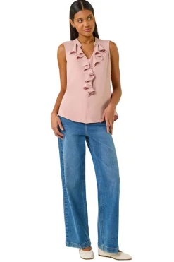 Roman Light Pink Ruffle V Neck Vest Top