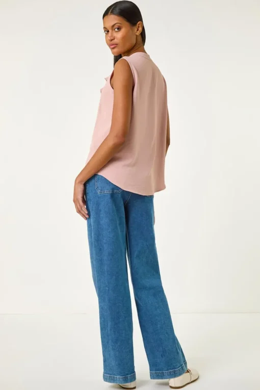 Roman Light Pink Ruffle V Neck Vest Top