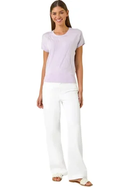 Roman Lilac Leaf Print Hotfix Knitted Top