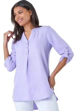 Roman Lilac Longline Button V Neck Tunic Top