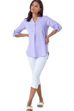 Roman Lilac Longline Button V Neck Tunic Top