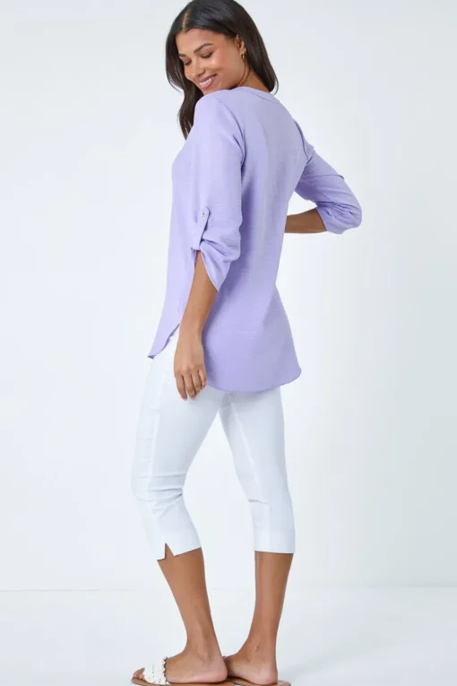 Roman Lilac Longline Button V Neck Tunic Top