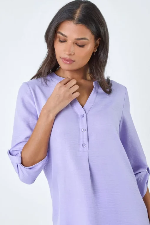 Roman Lilac Longline Button V Neck Tunic Top