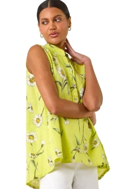 Roman Lime Daisy Print V Neck Vest