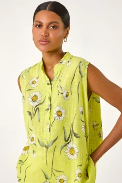 Roman Lime Daisy Print V Neck Vest