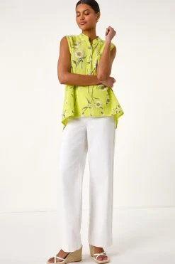 Roman Lime Daisy Print V Neck Vest